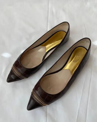 Michael Kors MICHAEL  Haya Flat Pointed Toe brown leather Ballet Flat