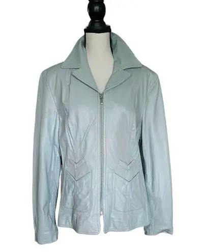 Nine West Baby Blue Genuine Leather Full Zip Jacket. Size XL.