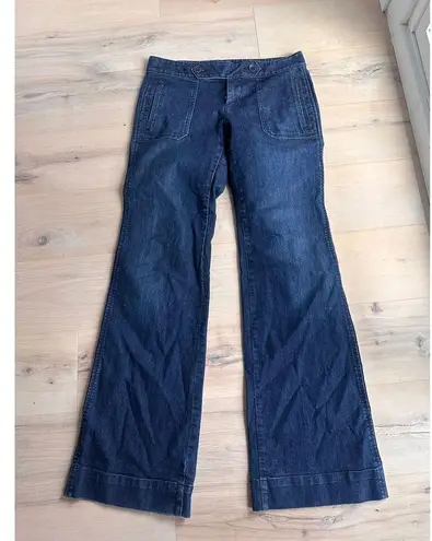 Y2K Denim Jeans Dark Wash Flared Sailor Style Pockets Size Waist 32 Low Rise Fit Blue