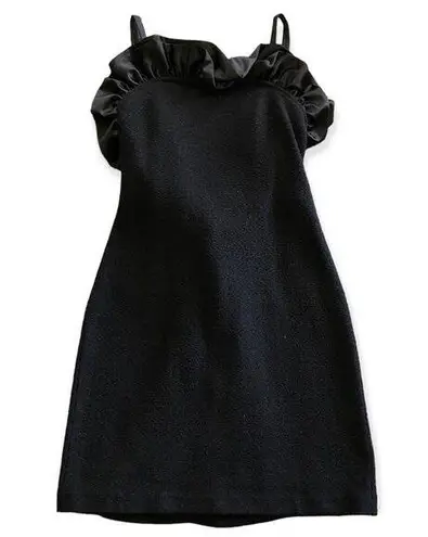 St. John Size 2 Black Mini Evening Cocktail Dress Bow Ruffles Fancy Holiday FLAW