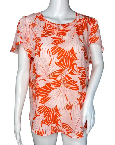 J.Crew Shirt Womens 10 Orange Floral Flower Tropical Office Casual Versatile