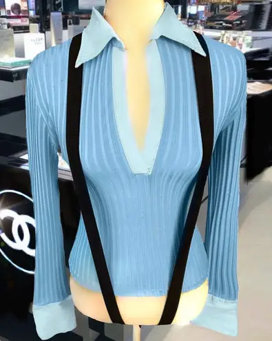 Seductions Y2K 1990’s Vintage Blue Cuffed and Collar Shirt.