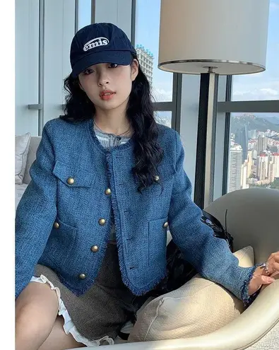 French Style Gold Button Tweed Jacket Size L