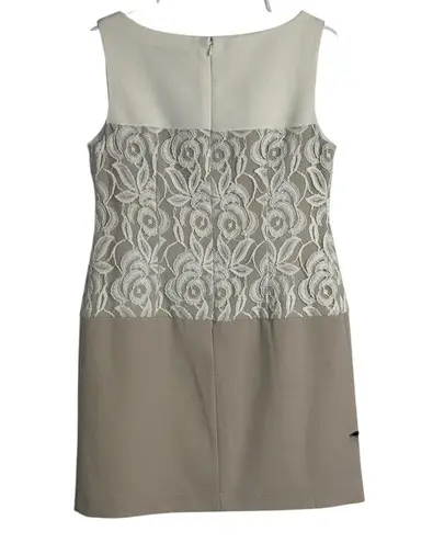 Sandra Darren Dress Womens 6P Neutral Colorblock Embroidered Sleeveless Sheath