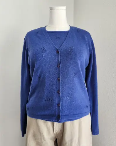 Vintage 90s Liz Claiborne Villager Blue Floral Knit Cardigan Sweater Twinset M Size M