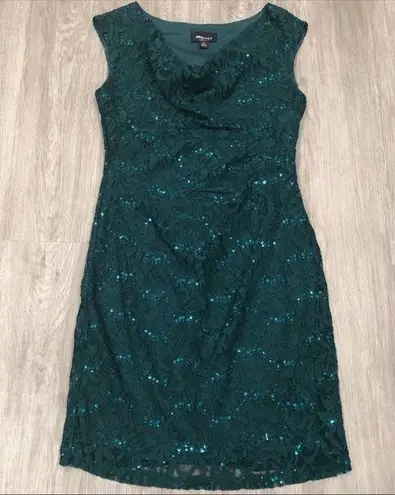 Ronni Nicole Women's Green Sequined Lace Sleeveless Cowl Neck Sheath Dress sz 6