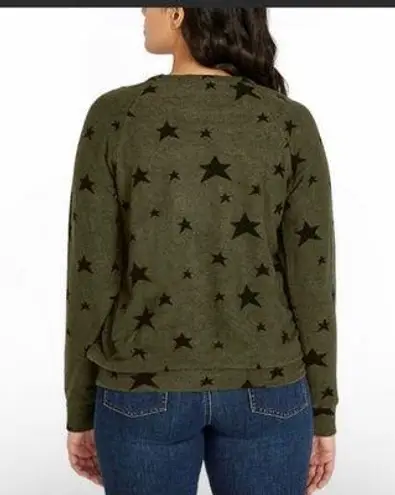 Buffalo Khaki Green Black Star Printed Novelty Print Crewneck Cozy Top NWT
