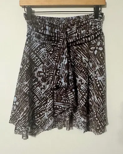 Profile Gottex S Brown Blue Abstract Print Ruched Tie Front Mesh Skirt Cover Up Size undefined