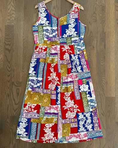 Jams World Vintage Sleeveless Hawaiian Print Patchwork Maxi Dress Size Medium