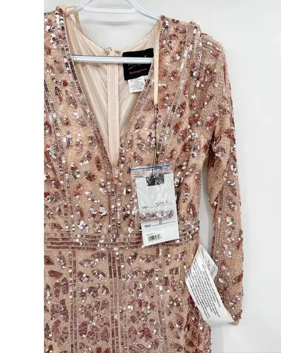 Mac Duggal 5002 Rose Gold Floral Pink Front Slit Beaded Sequin Gown 8 NWT