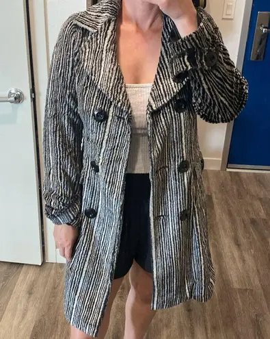 Vintage y2k faux fur striped knee length long coat tan black small