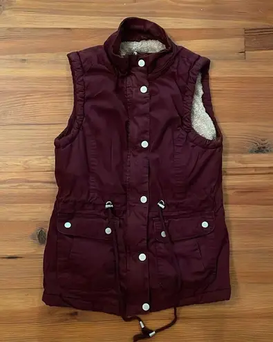 Ymi Maroon Red Faux Fur Lined Cotton Vest Womens Size Small