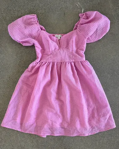 Pink Mini Sundress with Puff Sleeves and Sweetheart Neckline Size M