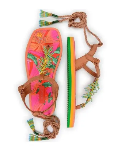 Farm Rio thong fringe beaded sandals