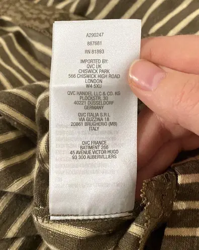 LOGO By Lori Goldstein lace trimmed linen blend striped t-shirt dress size M