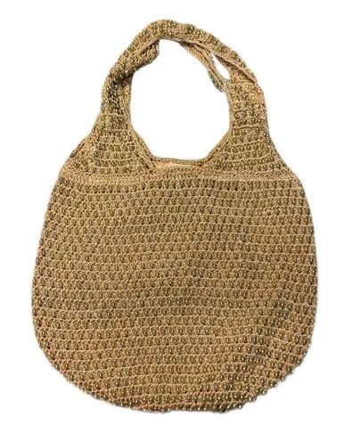 Vintage knitted metal pearl beads handbag Gold