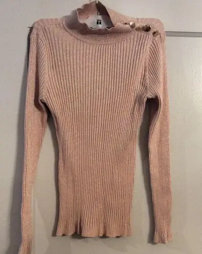 BEAUTIFUL Inc International light pink gold glitter large L womens sweater VNC