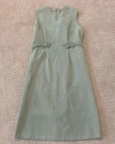 Nat Kaplan Couture Vintage Green Ultra Suede Sleeveless Sheath Dress Size 8