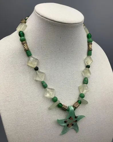 Handmade Beach Style Y2K Vintage Green Seastar Glass Beaded Necklace