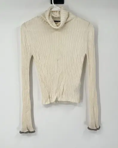 Alexander Wang XS LS Ribbed Turtleneck Blouse Italian Crystal Embellished Classy