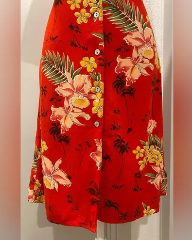 Notations VTG 90s Red Tropical Button Down Collared Short Sleeve Maxi Dress - S