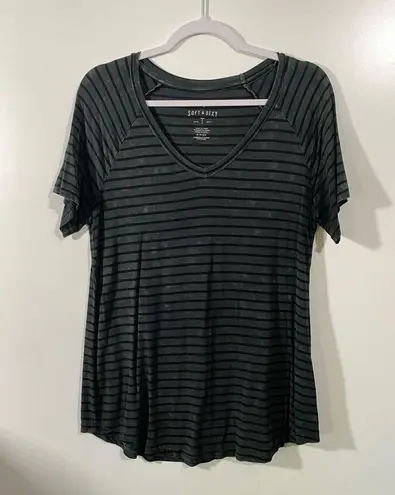 American Eagle AE Soft & Sexy V-Neck Shirt Short Sleeve Black and Gray Stripes Size Small