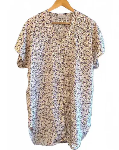 L.A. Intimates Nightgown S/M White Purple Floral Short Sleeve Fairycore