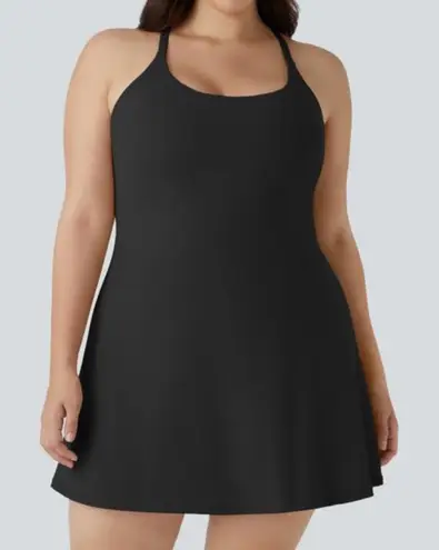 Halara NWT Everyday SoftlyZero™ Plush Backless 2-in-1 Flare Workout Dress black