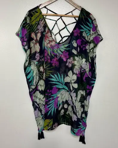 Kona Sol Beachy Sheer Tropical Floral Print Swim Cover-Up Size S