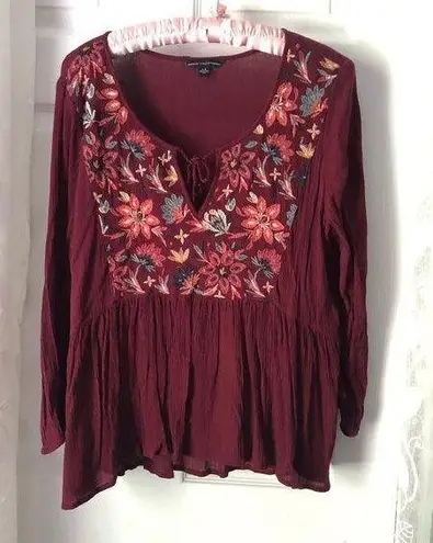 American Eagle outfitters cotton blended embroidery babydoll blouse top, size L