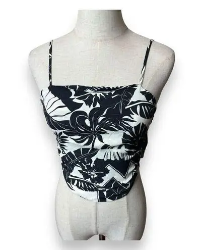 Le Superbe Women's Black White Luau Floral Tube Tank Top Size S Petite