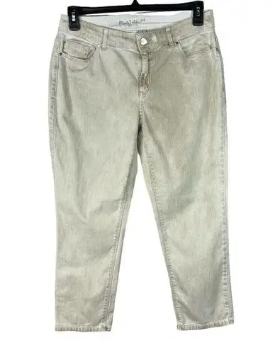 Chico's Chico’s Platinum SZ 1 (8) Crop Jeans Mid-Rise Stretch Pockets Beige Stonewash