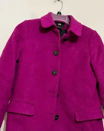 H&M  purple fuchsia Wool Blend Peacoat Size 8