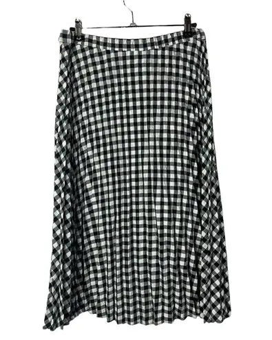 Rachel Zoe  Black & White Gingham Plaid Pleated Midi Skirt 6