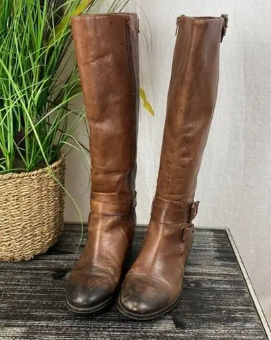 Arturo Chiang  Brown Zip Up Block Heel Riding Boots 7.5