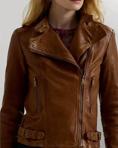 Ralph Lauren Lauren  Women's Lambskin Leather Moto Jacket 8 Dark Walnut 80s Rock