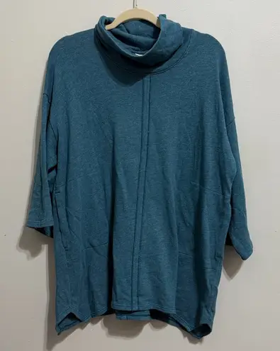 J.Jill  Pure Jill Teal Blue Oversized Boho Mockneck Tunic Poncho Top Size Small - Image 1