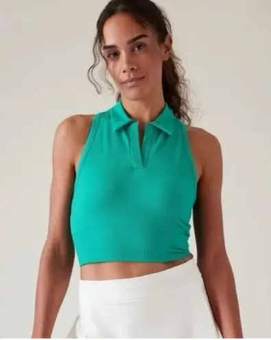Athleta  Aurora Seamless Crop Polo Tank Athleisure Green Ribbed Medium