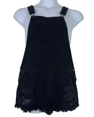 American Eagle  Medium Shorts Shortall Overalls Distressed Black Denim Adjustable