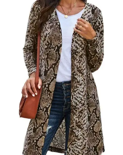 SNAKE PRINT LIGHTWEIGHT BROWN LONG CARDIGAN LARGE