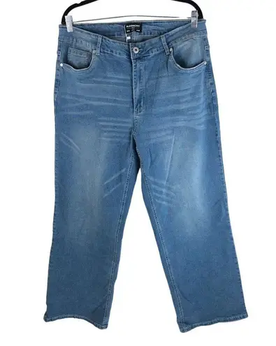 Bloomchic Boyfriend Wide Leg Slightly Stretchy High Rise Medium Wash Jeans 18