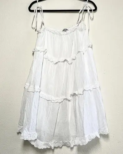 Rails Caralyn White Linen Short Eyelet Ruffle Tie Dress Small