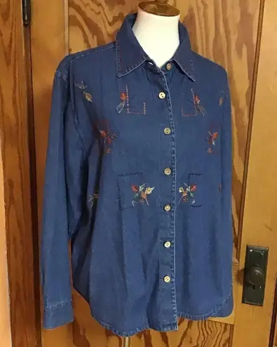 Vintage 90s autumn leaves oversized denim leaves top Size L