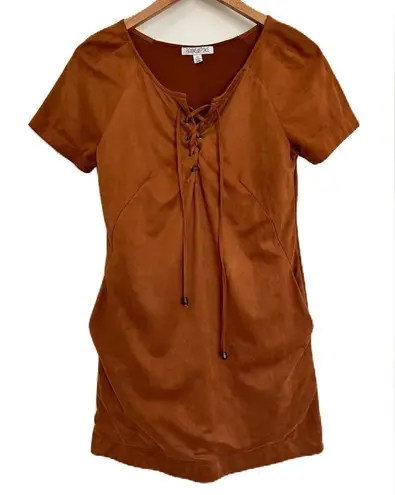 Patrons of Peace Brown Faux Suede Short Sleeve Dress XS