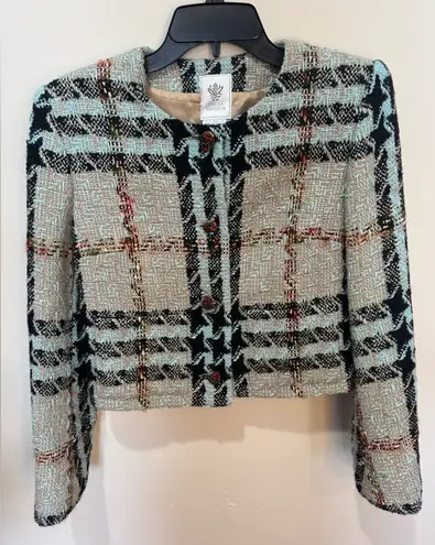 Paule Vasseur Tweed Knit Jacket Women’s Size 38 Blue Black