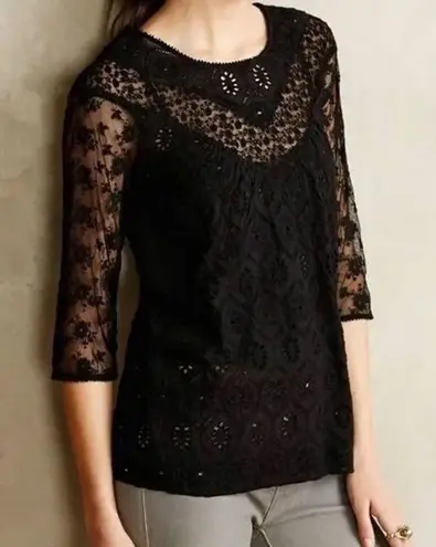 Fleur Wood Lace Tunic Blouse Black Eyelet Small Whimsigoth Dark Academia Fall
