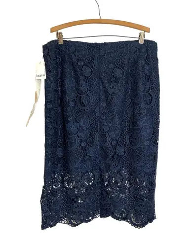 Bar III Women’s  Flower Lace Crochet Pencil Skirt Navy Blue Size XXL NWT