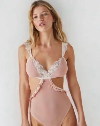 Free People We Are HAH X  Women's Key to Ur Heart Sheer‎ Bodysuit Dusty Rose NWT - Image 1