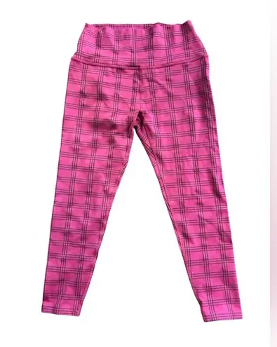 Beyond Yoga high waisted midi leggings Red Garnet Plaid Size Medium Athleisure