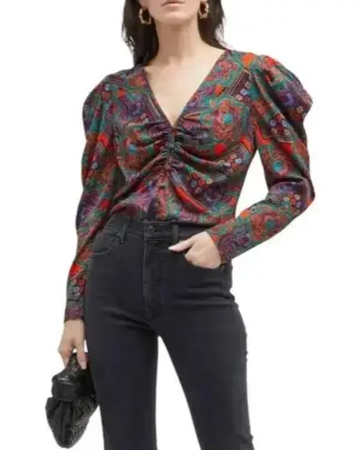 Veronica Beard NWT Simmons Paisley Floral Silk Blend Top Flame Red Multi Size 8